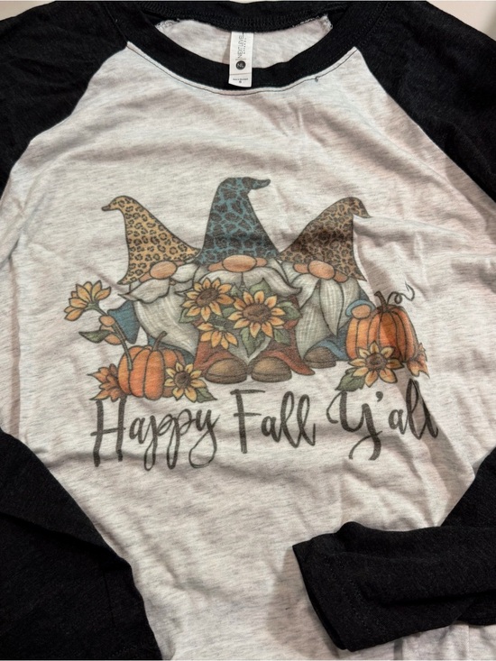 SOUTHERN DIRT TEES Tops - Happy Fall Y'all Long Sleeve Raglan Tee - Black/White